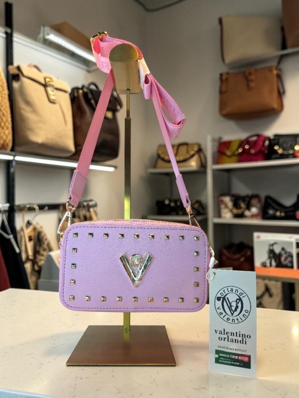 Pink Camera Style Bag with Gold Trim by Valentino Orlandi  NWT